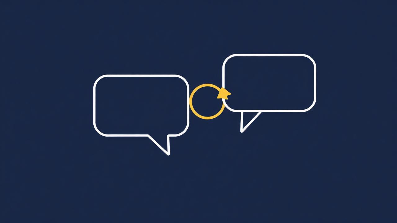 Illustration of two speech bubbles connected by a looping arrow, representing objection handling